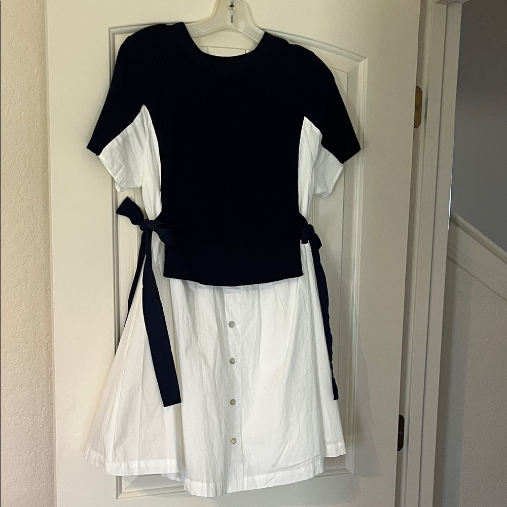 LaLavon Navy and White Short sleeve dress with ribbon ties
